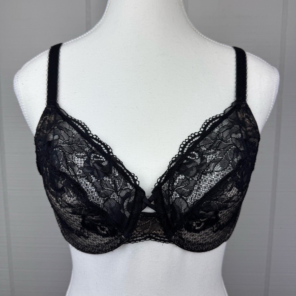 Wacoal So Sophisticated Black Lace Underwire Bra Bralette 32D 851287